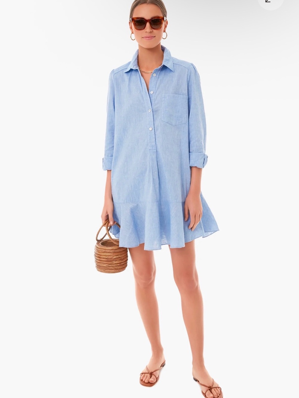 Tuckernuck Light Blue Shirt Dress with Ruffle Hem